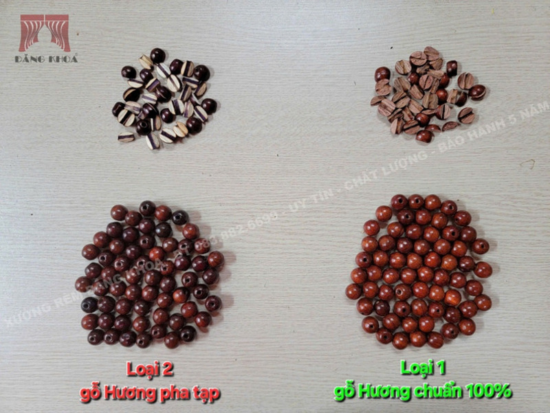 (so sánh 2 loại hạt gỗ Hương pha tạp và loại chuẩn 100%)