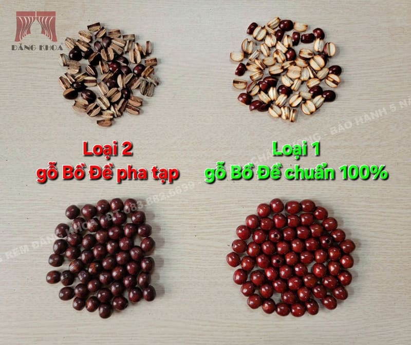 (so sánh 2 loại hạt gỗ Bồ Đề pha tạp và loại chuẩn 100%)
